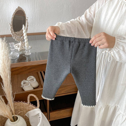 -ロングレギンスパンツ リブ生地 裏ボア あったか 裾メロウフリル スリムフィット【mh0011394】 - mamahalo shop - レギンスパンツ -  べビー服 - 子供服 - 男の子 - 女の子