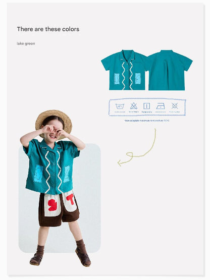 Retro Color-Blocking Short-Sleeved Cotton Shirt レトロ 半袖シャツ【mh0013207】