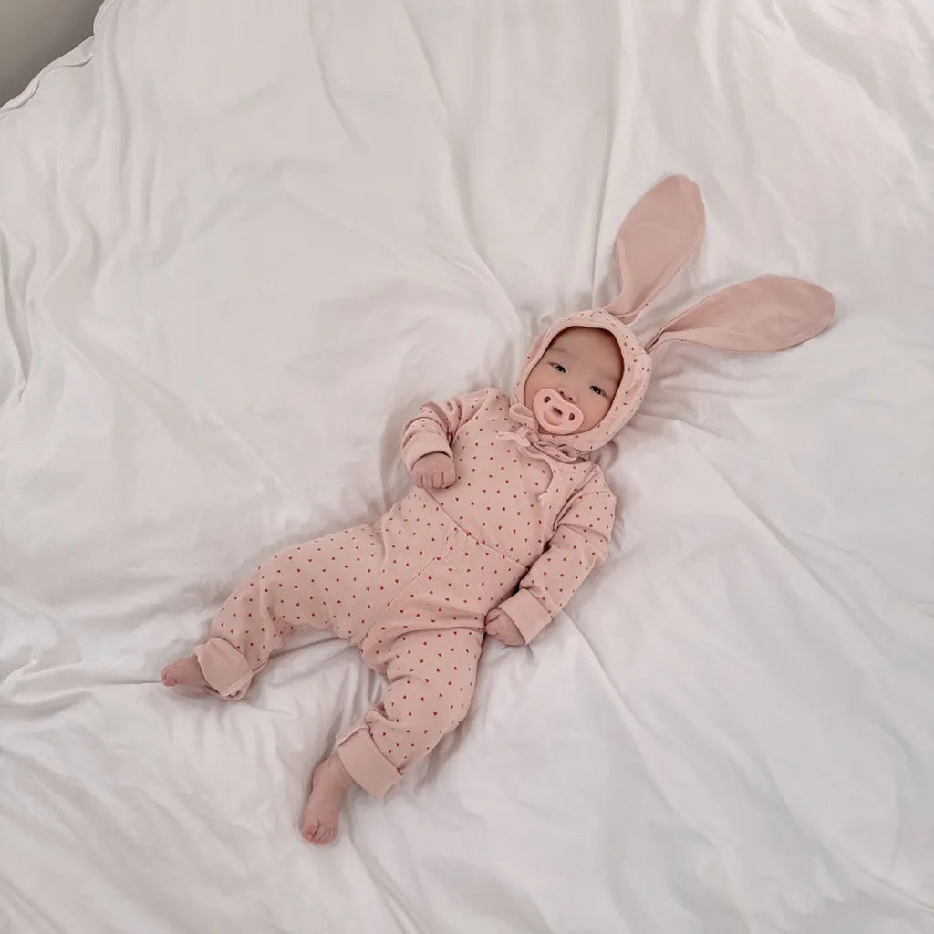 -ハートプリントトップス+レギンスセット うさ耳帽子 3点セット【mh0011177】 - mamahalo shop - 長袖セットアップ -  べビー服 - 子供服 - 男の子 - 女の子