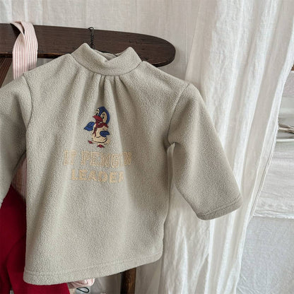 -長袖Tシャツ フリース素材 ハイネック ペンギン刺繍 プルオーバー【mh0011407】 - mamahalo shop - 長袖Tシャツ -  べビー服 - 子供服 - 男の子 - 女の子