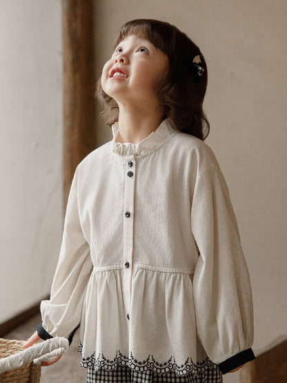 Embroidered Blouse Gingham Pants 裾刺繍 ブラウス ギンガム パンツ セットアップ【mh0012727】