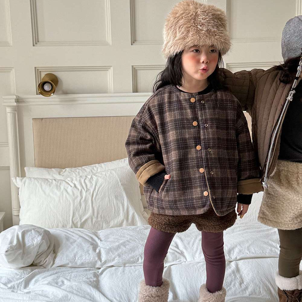 リバーシブルジャケット | 中綿入りウール混チェック柄 | バーン風アウター【mh0011468】