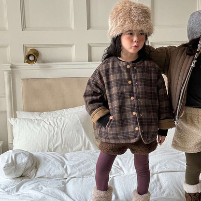 リバーシブルジャケット | 中綿入りウール混チェック柄 | バーン風アウター【mh0011468】