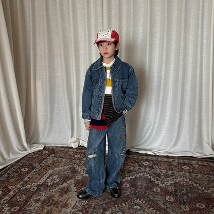 yummy&rocky | Embroidered Ripped Heavy Jeans 刺繍クラッシュ加工ヘビーデニム【mh0020107】