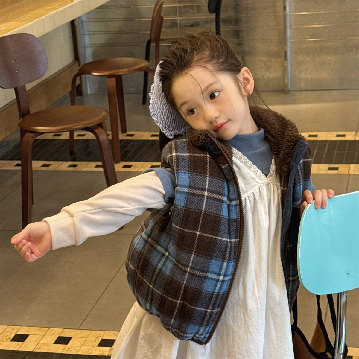 -チェック柄ベスト 裏ボア デニムポケット 中綿入り アウター【mh0011418】 - mamahalo shop - ベスト -  べビー服 - 子供服 - 男の子 - 女の子