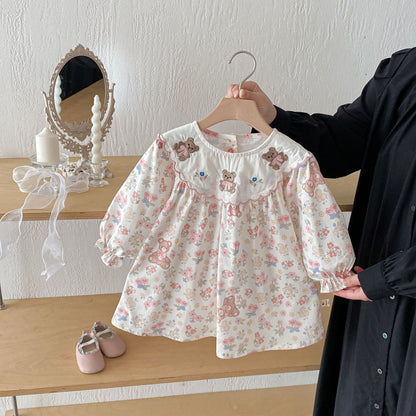 Flower Bear Embroidery Dress 花柄 刺繍 クマ ワンピース【mh0012095】