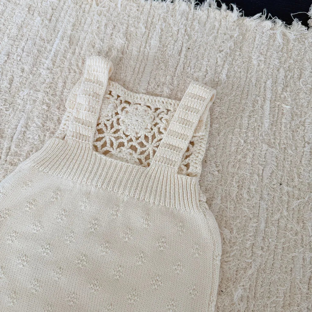 -透かし編みレースフラワーニットロンパース/ボンネット【mh0011143】 - mamahalo shop - ノースリーブロンパース -  べビー服 - 子供服 - 男の子 - 女の子