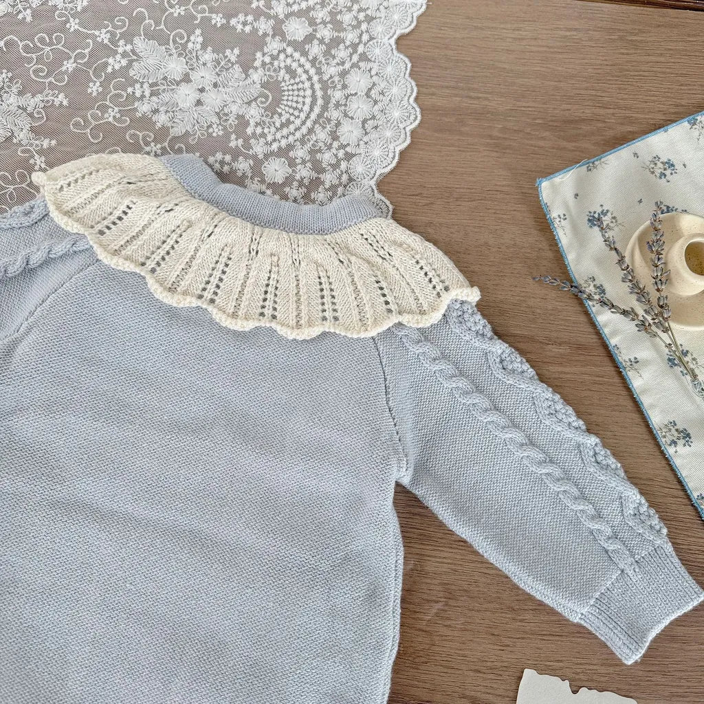 -フラワー襟付きケーブルニットロンパース【mh0011142】 - mamahalo shop - 長袖ロンパース -  べビー服 - 子供服 - 男の子 - 女の子