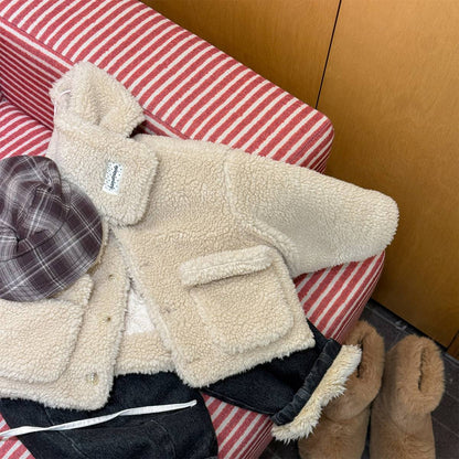 -シープボアジャケット 2点セット もこもこアウター ビッグポケット マフラーセット【mh0011408】 - mamahalo shop - ショートコート・ジャケット・ジャンパー -  べビー服 - 子供服 - 男の子 - 女の子