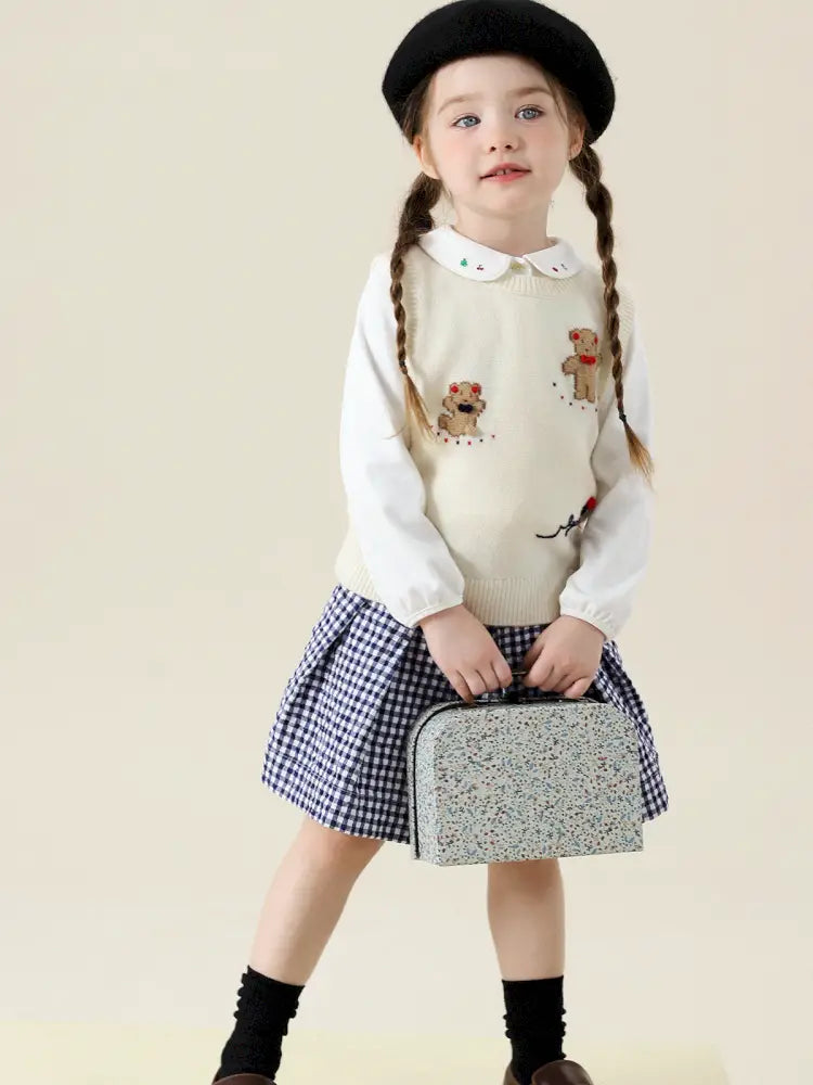 -フレンチスタイルチェックジャケット/ボックスプリーツスカート スーツ【mh0011299】 - mamahalo shop - 長袖セットアップ -  べビー服 - 子供服 - 男の子 - 女の子