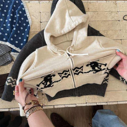 ニットフーディ ジップアップ ノルディック柄 カーディガン【mh0011430】