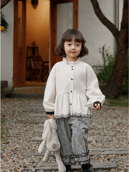 Embroidered Blouse Gingham Pants 裾刺繍 ブラウス ギンガム パンツ セットアップ【mh0012727】