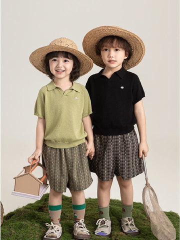 Simple Knit Polo Shirt Short Sleeve サマーニット Vネック ポロシャツ【mh0012737】 YoehYaul 半袖シャツ・ブラウス