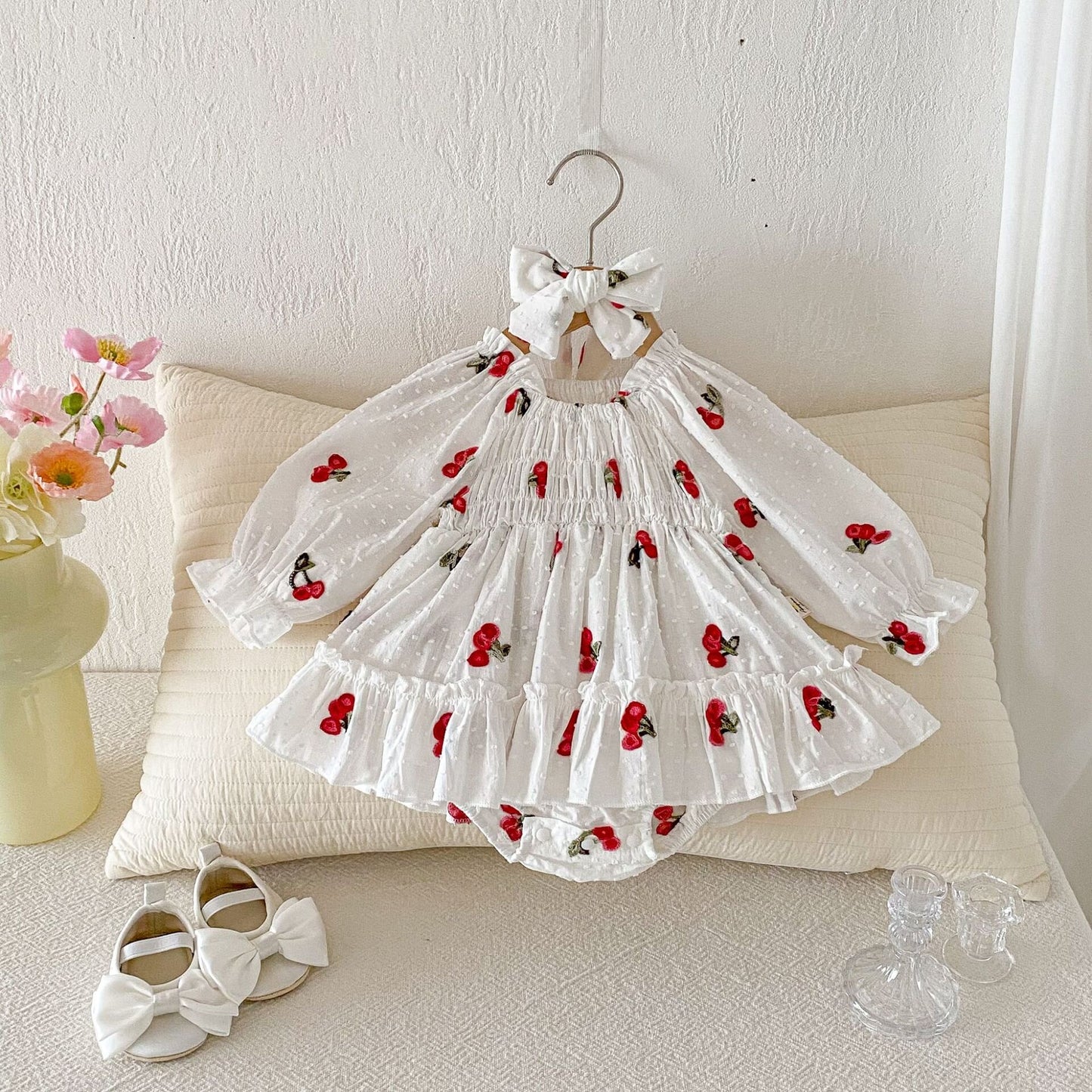 Cherry Print Skirt Jumpsuit チェリー柄 襟付き ロンパース【mh0012097】