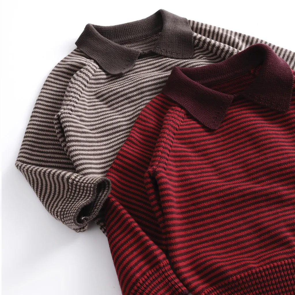 -ニット長袖ポロシャツ ポロ襟 ボーダー柄 トップス【mh0011095】 - mamahalo shop - ニット・セーター -  べビー服 - 子供服 - 男の子 - 女の子