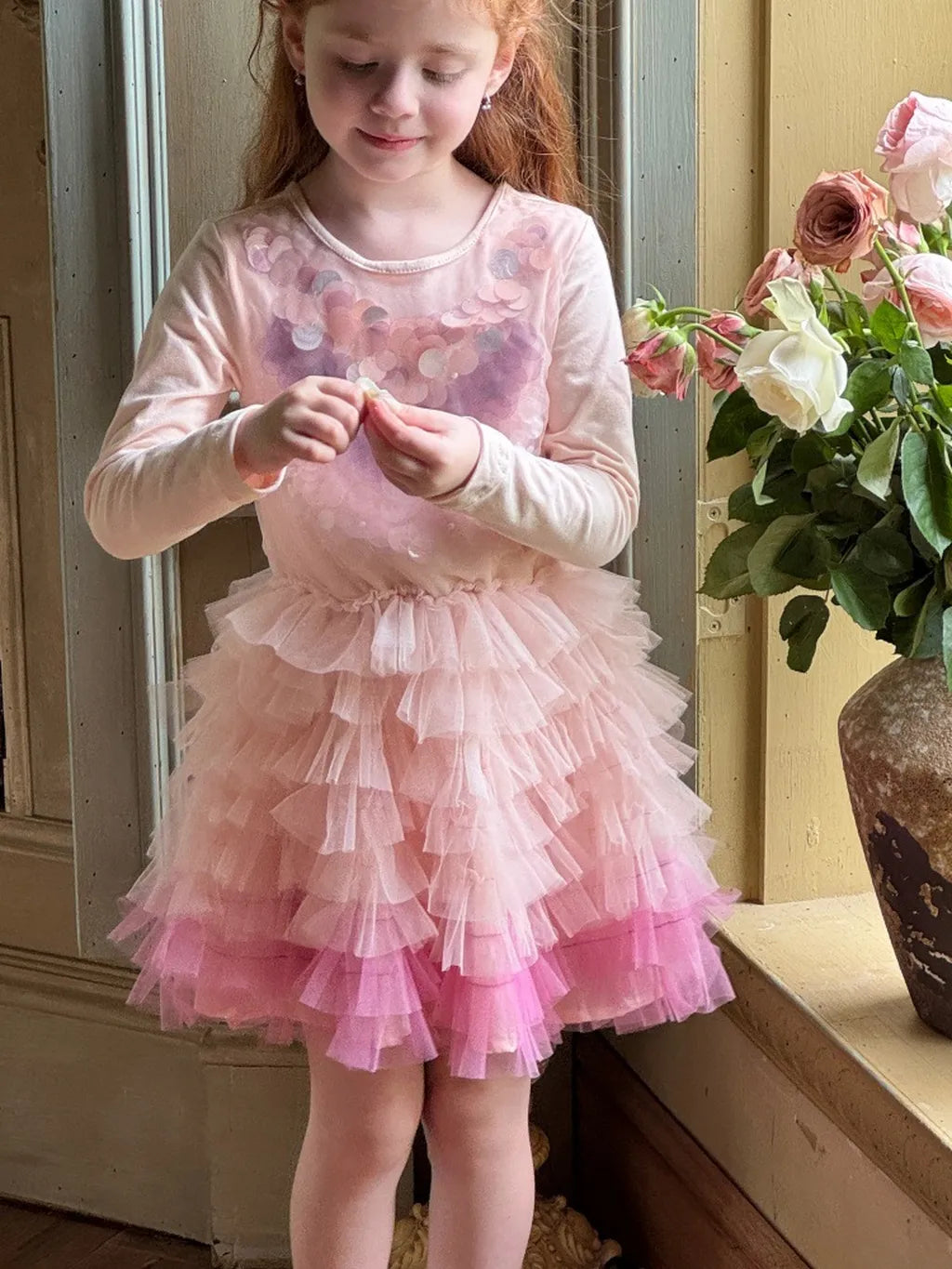 -スパンコールチュール長袖ドレスワンピース【mh0011216】 - mamahalo shop - 長袖ワンピース -  べビー服 - 子供服 - 男の子 - 女の子