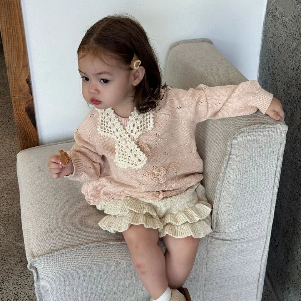 -フラワー刺繍フリルニットプルオーバー【mh0011148】 - mamahalo shop - ニット・セーター -  べビー服 - 子供服 - 男の子 - 女の子