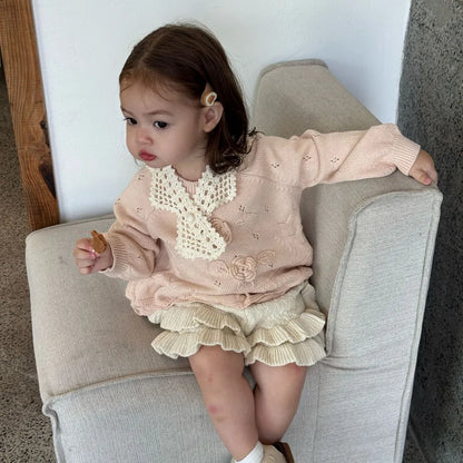 -フラワー刺繍フリルニットプルオーバー【mh0011148】 - mamahalo shop - ニット・セーター -  べビー服 - 子供服 - 男の子 - 女の子