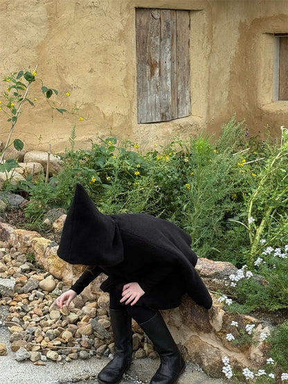 -フーディポンチョ ピクシーフード ブラックマントコート【mh0011440】 - mamahalo shop - ショートコート・ジャケット・ジャンパー -  べビー服 - 子供服 - 男の子 - 女の子