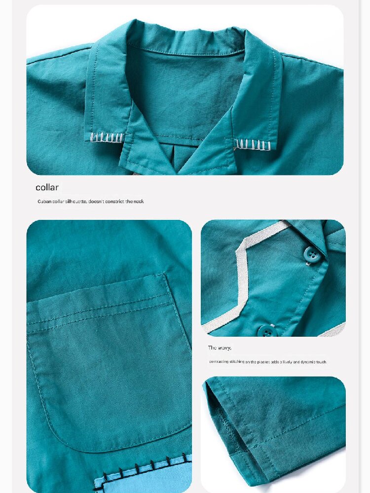 Retro Color-Blocking Short-Sleeved Cotton Shirt レトロ 半袖シャツ【mh0013207】