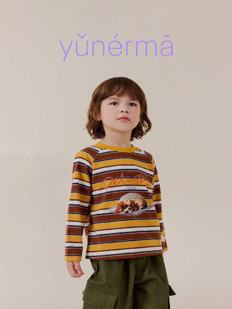 Camiseta de manga larga raglán con estampado de perro a rayas para niños/junior