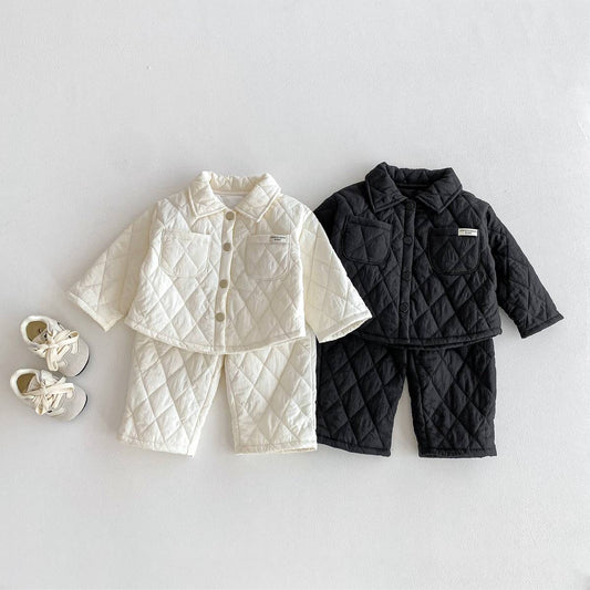 -長袖キルティングジャケット+パンツ セットアップ 2点セット 防寒 中綿ダイヤ柄【mh0011387】 - mamahalo shop - 長袖セットアップ -  べビー服 - 子供服 - 男の子 - 女の子