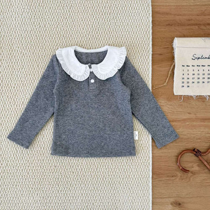 長袖Tシャツ フリル襟 フライス 裏起毛 リブTシャツ【mh0011508】