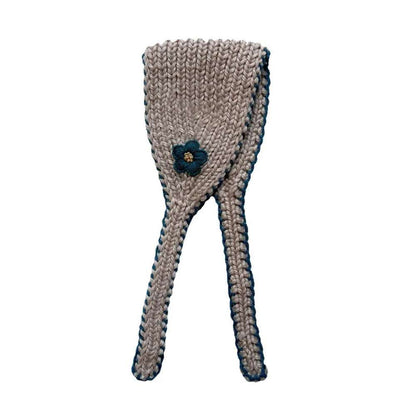 Knit hat/headband with flower crochet embroidery, perfect for warmth and protection for babies and kids [mh0011553]