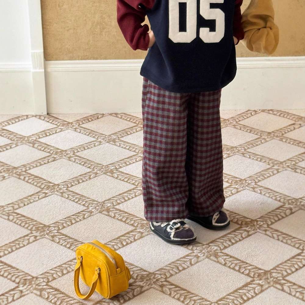 Long pants, brushed lining, check pattern, straight pants [mh0011463]