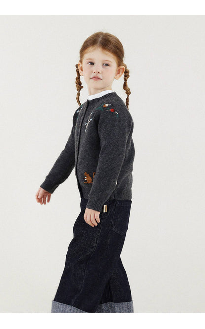 -長袖カーディガン ウール混紡 刺繍デザイン クルーネック【mh0011343】 - mamahalo shop - カーディガン・パーカー -  べビー服 - 子供服 - 男の子 - 女の子