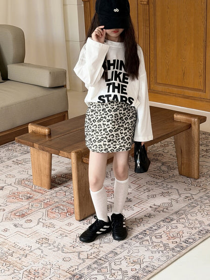 キッズ ジュニア 英字 プリント ルーズ ビッグシルエット 長袖 Tシャツ【mh0014468】