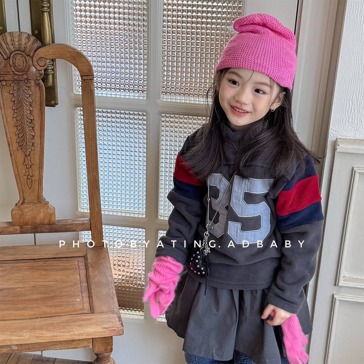 -長袖フリース プルオーバー ナンバーワッペン ハイネック スリーブデザイン【mh0011409】 - mamahalo shop - トレーナー・フーディ -  べビー服 - 子供服 - 男の子 - 女の子