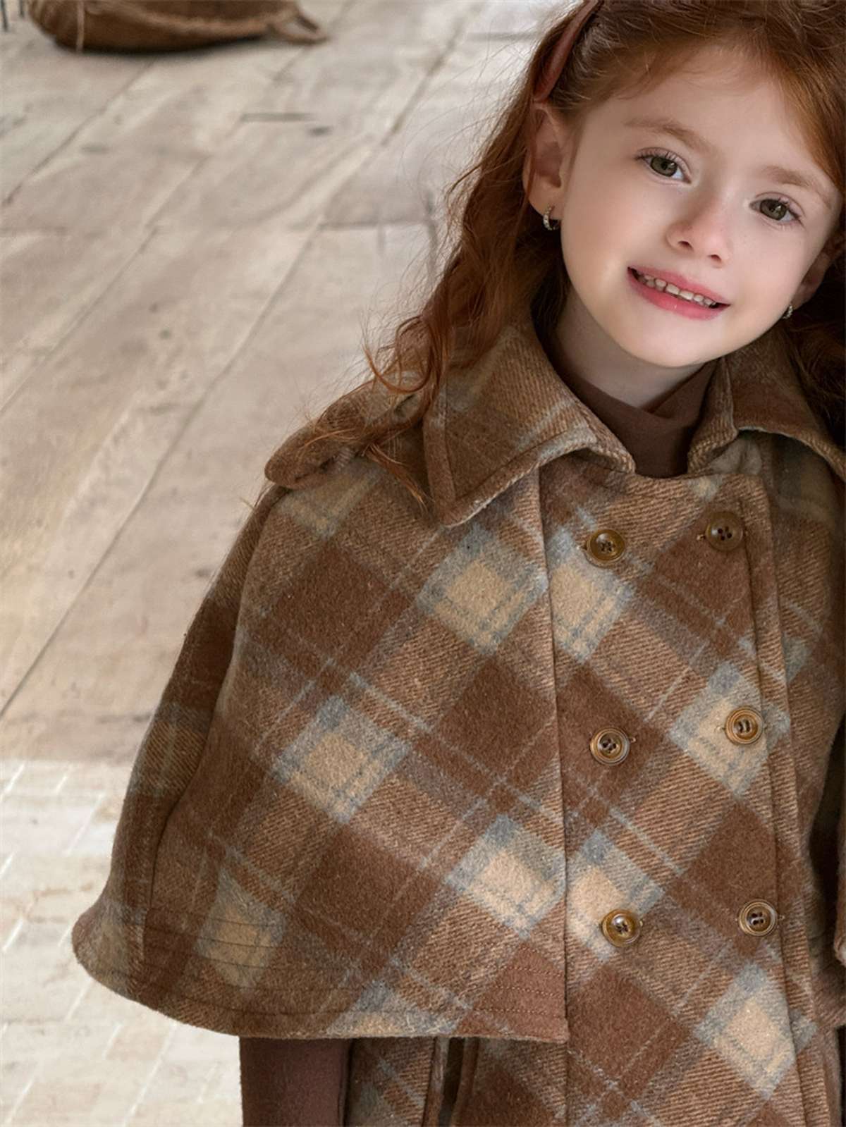 チェック柄ケープ マント風コート ウール調アウター 厚手防寒【mh0011445】