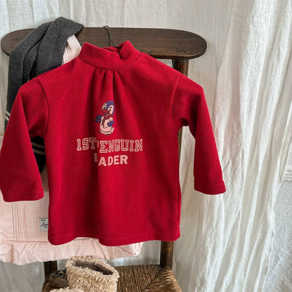 -長袖Tシャツ フリース素材 ハイネック ペンギン刺繍 プルオーバー【mh0011407】 - mamahalo shop - 長袖Tシャツ -  べビー服 - 子供服 - 男の子 - 女の子