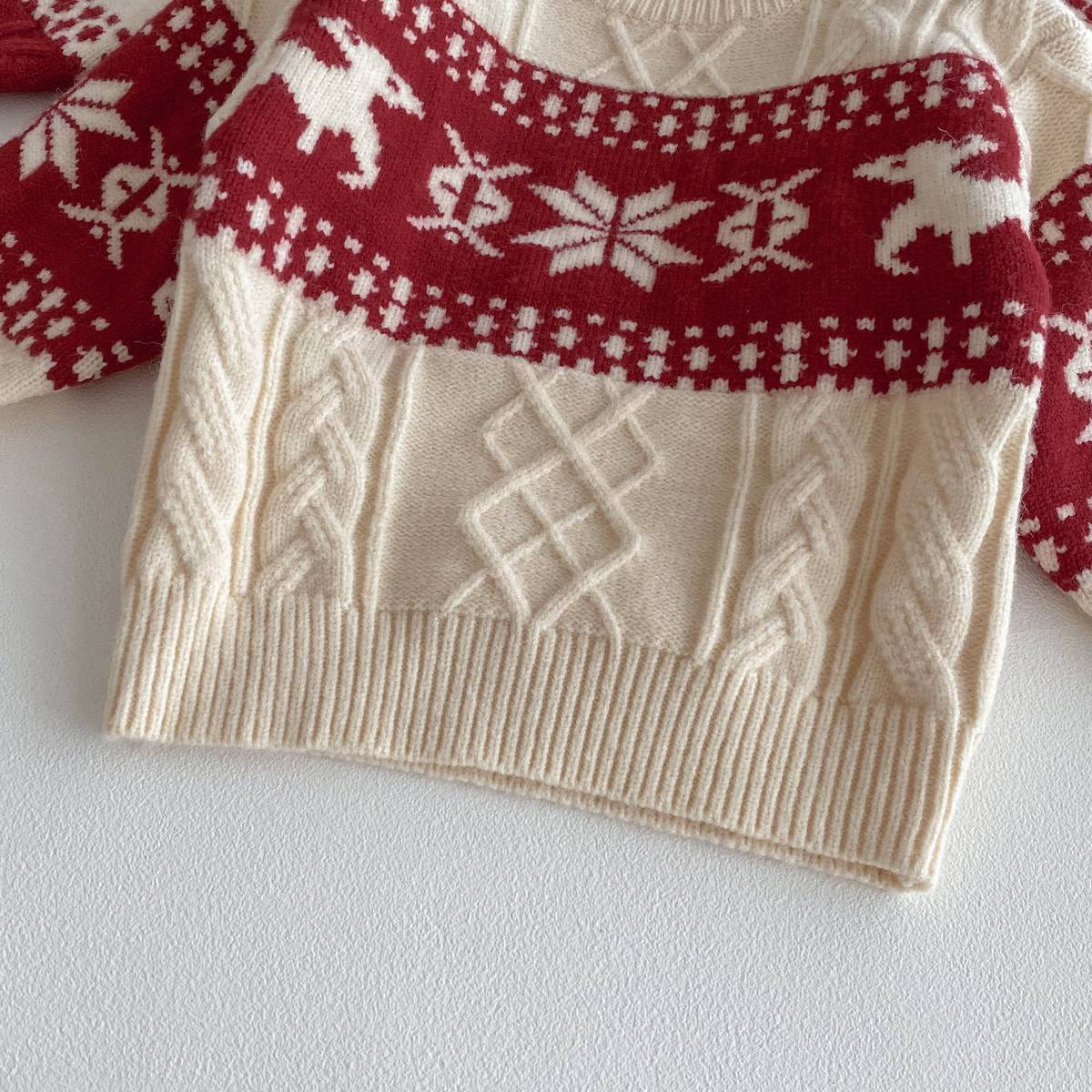 -長袖セーター ニット プルオーバー ノルディック柄 雪の結晶 トナカイ柄 あったか【mh0011378】 - mamahalo shop - ニット・セーター -  べビー服 - 子供服 - 男の子 - 女の子