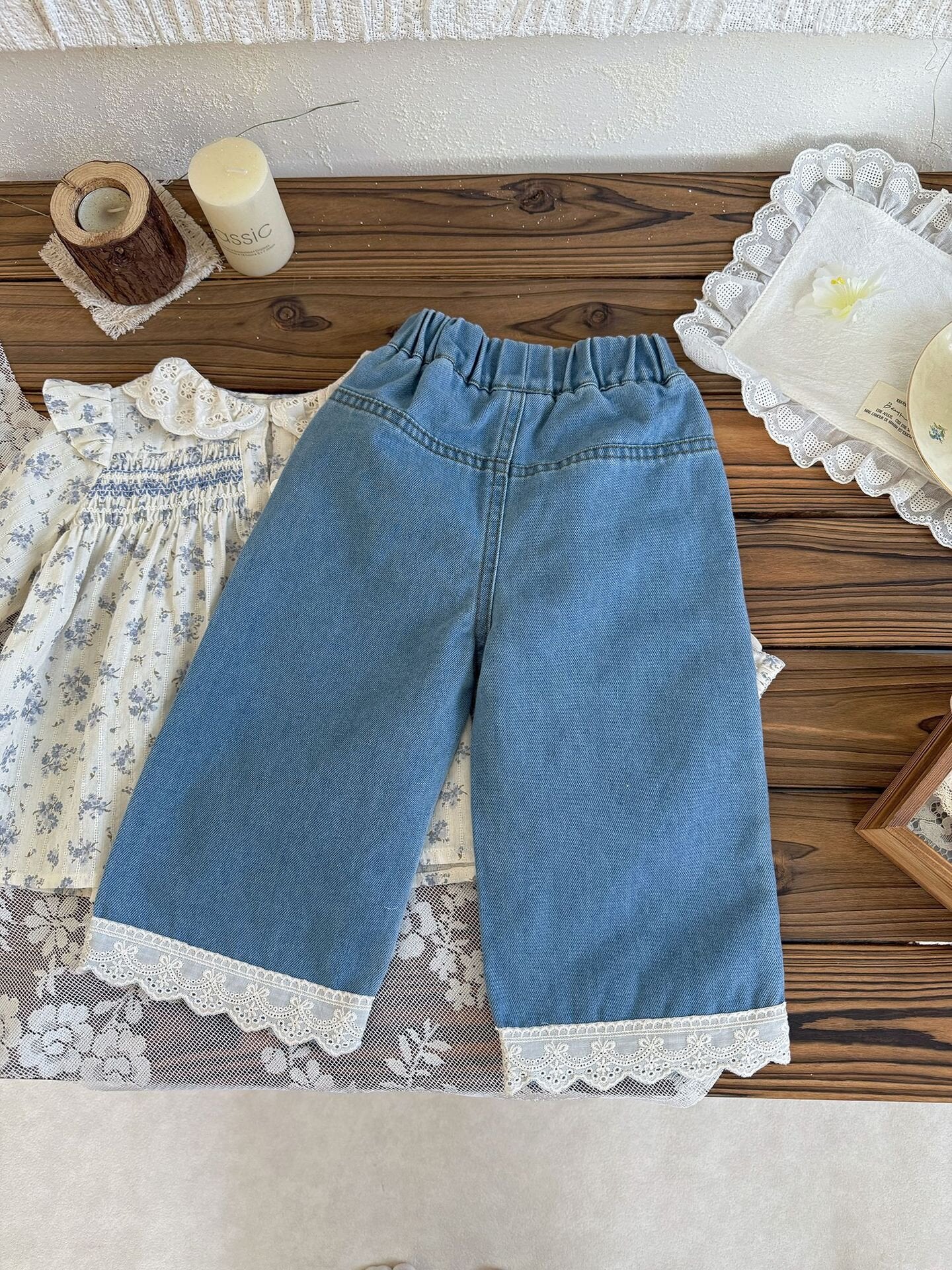 Lace Embroidered Wide-Leg Jeans レース刺繍ワイドデニムパンツ【mh0012112】