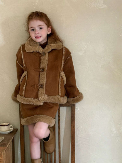 ムートン風ジャケット/ボアミニスカート トグルボタン【mh0011449】