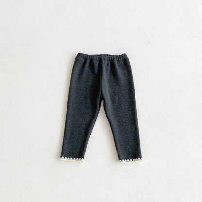 -ロングレギンスパンツ リブ生地 裏ボア あったか 裾メロウフリル スリムフィット【mh0011394】 - mamahalo shop - レギンスパンツ -  べビー服 - 子供服 - 男の子 - 女の子