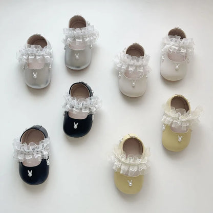 -うさぎ刺繍ストラップシューズ ハートモチーフ付きベビーシューズ【mh0011071】 - mamahalo shop - ベビー用靴 -  べビー服 - 子供服 - 男の子 - 女の子