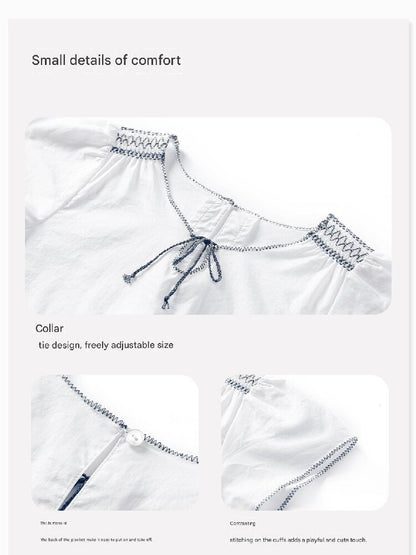 Embroidered Blouse and Polka Dot Pants スカラップ ドット柄 ブラウス ロングパンツ【mh0013194】