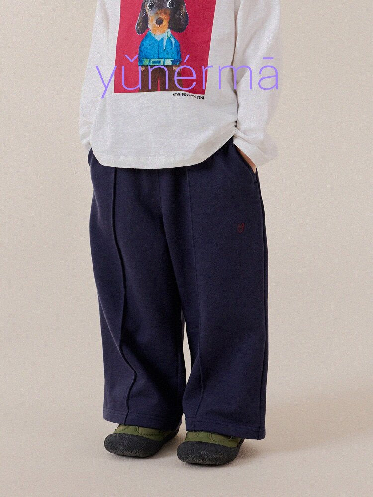 Pantalones largos de chándal rectos con pinzas delanteras centrales para niños y jóvenes [mh0014247]
