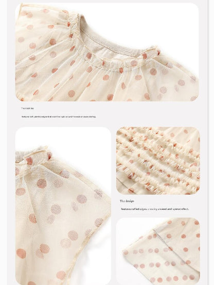 Polka Dot Ruffle Mesh Dress チュール フレンチスリーブワンピース【mh0013199】