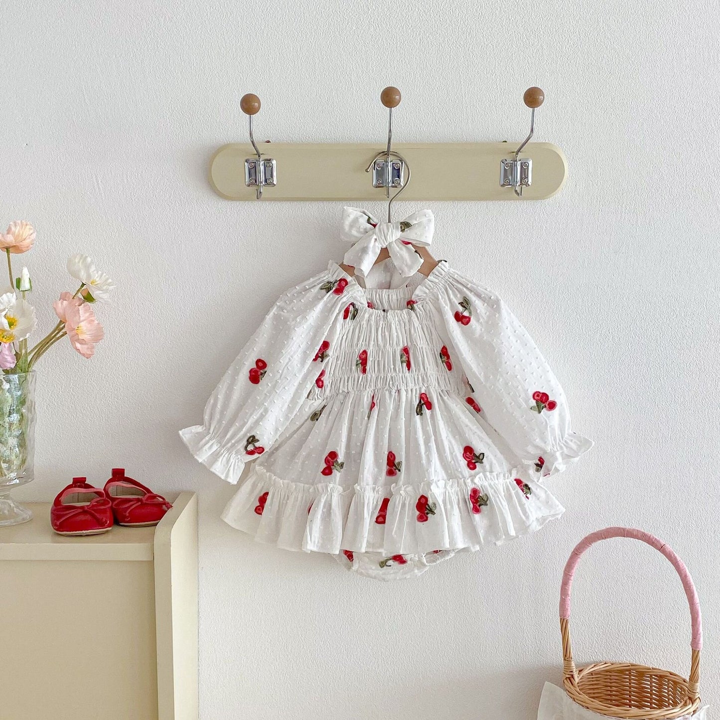 Cherry Print Skirt Jumpsuit チェリー柄 襟付き ロンパース【mh0012097】