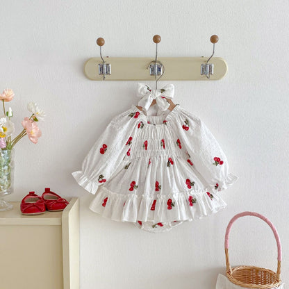 Cherry Print Skirt Jumpsuit チェリー柄 襟付き ロンパース【mh0012097】