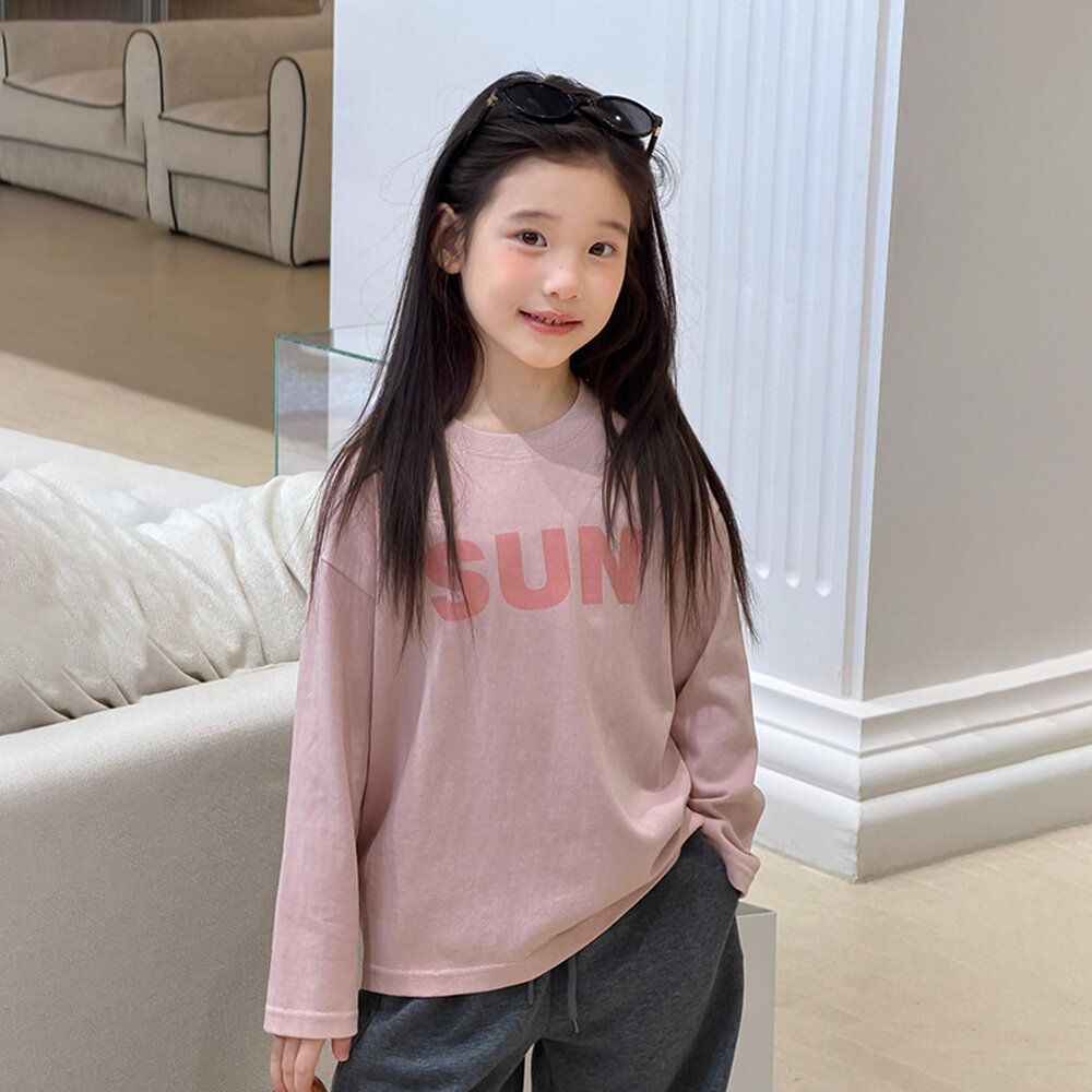 キッズ ジュニア 英字ロゴ プリント クルーネック 長袖Tシャツ【mh0014421】
