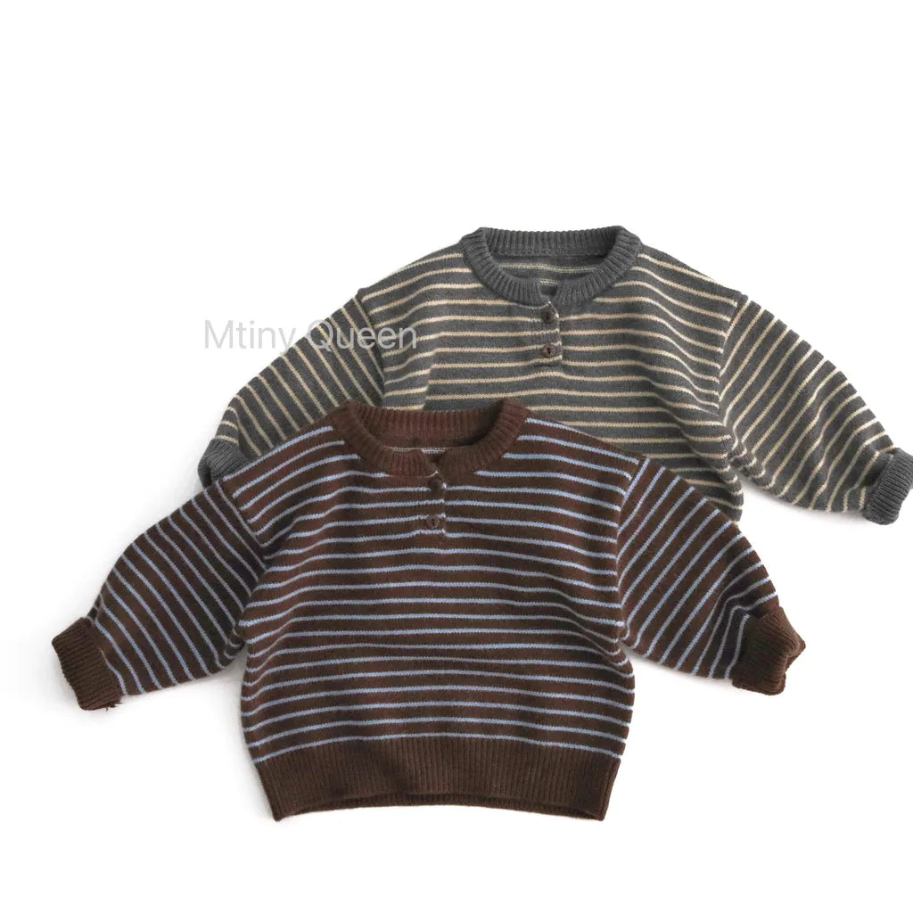 -ヘンリーネックボーダーニットセーター【mh0011272】 - mamahalo shop - ニット・セーター -  べビー服 - 子供服 - 男の子 - 女の子