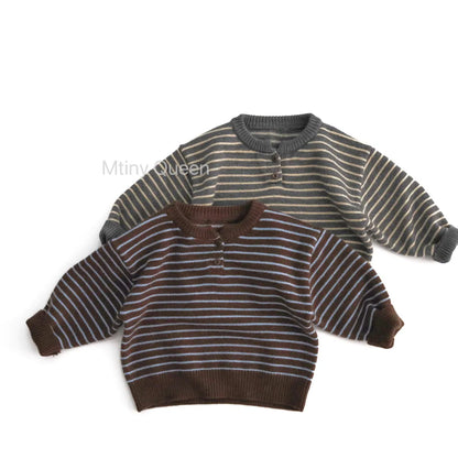 -ヘンリーネックボーダーニットセーター【mh0011272】 - mamahalo shop - ニット・セーター -  べビー服 - 子供服 - 男の子 - 女の子