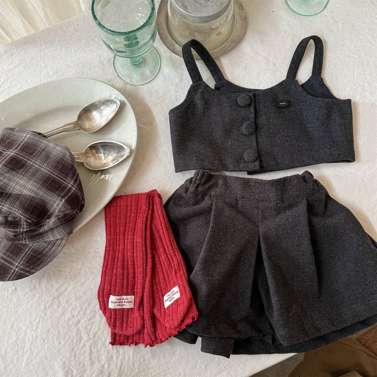 -キャミソールトップス+スカートセットアップ 2点セット ウール調素材【mh0011413】 - mamahalo shop - ノースリーブセットアップ -  べビー服 - 子供服 - 男の子 - 女の子