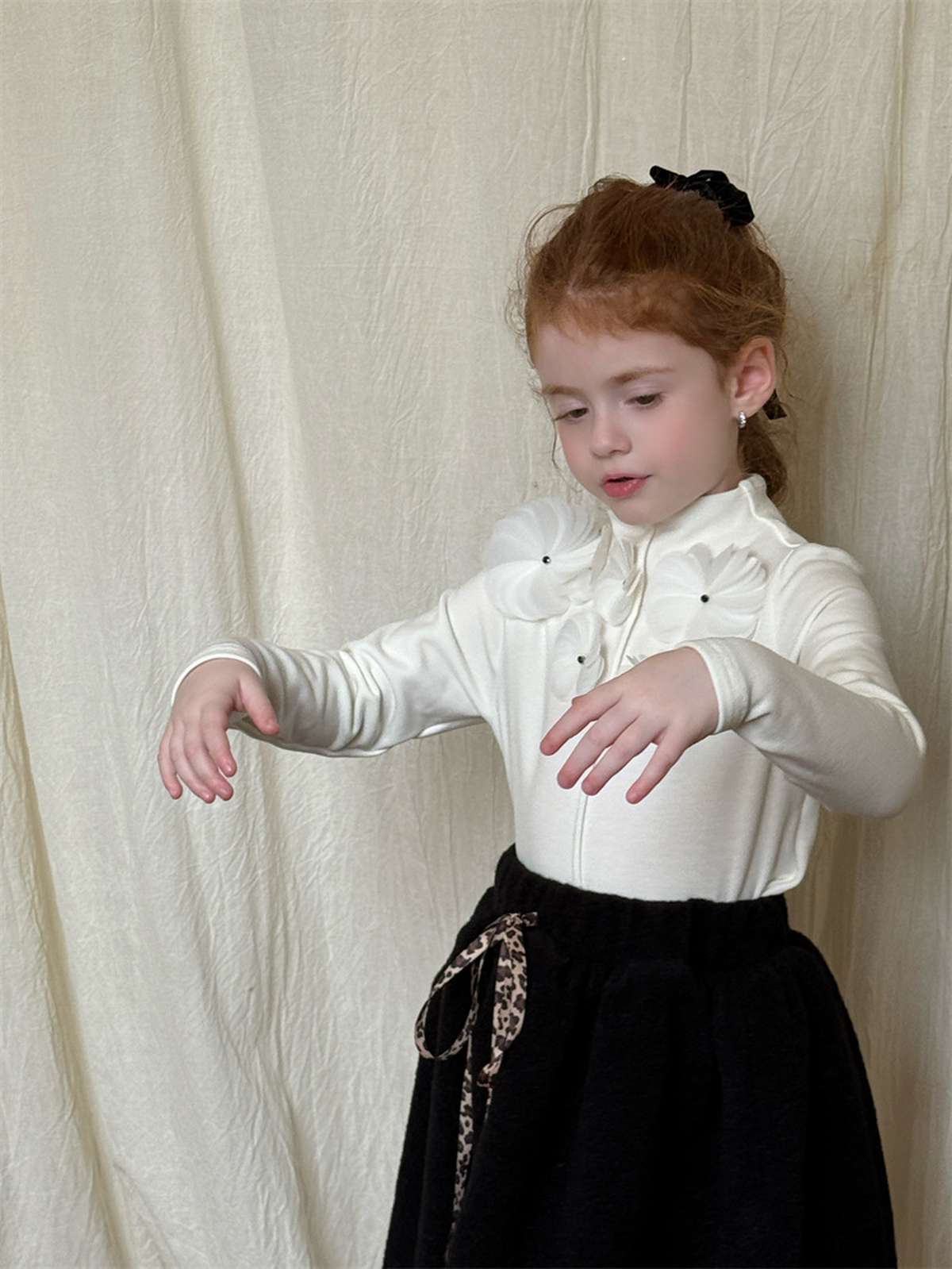 長袖Tシャツ 3Dフラワーモチーフ/Aラインフレアスカート【mh0011447】