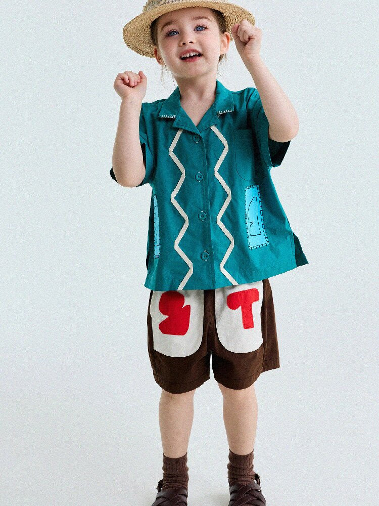 Retro Color-Blocking Short-Sleeved Cotton Shirt レトロ 半袖シャツ【mh0013207】